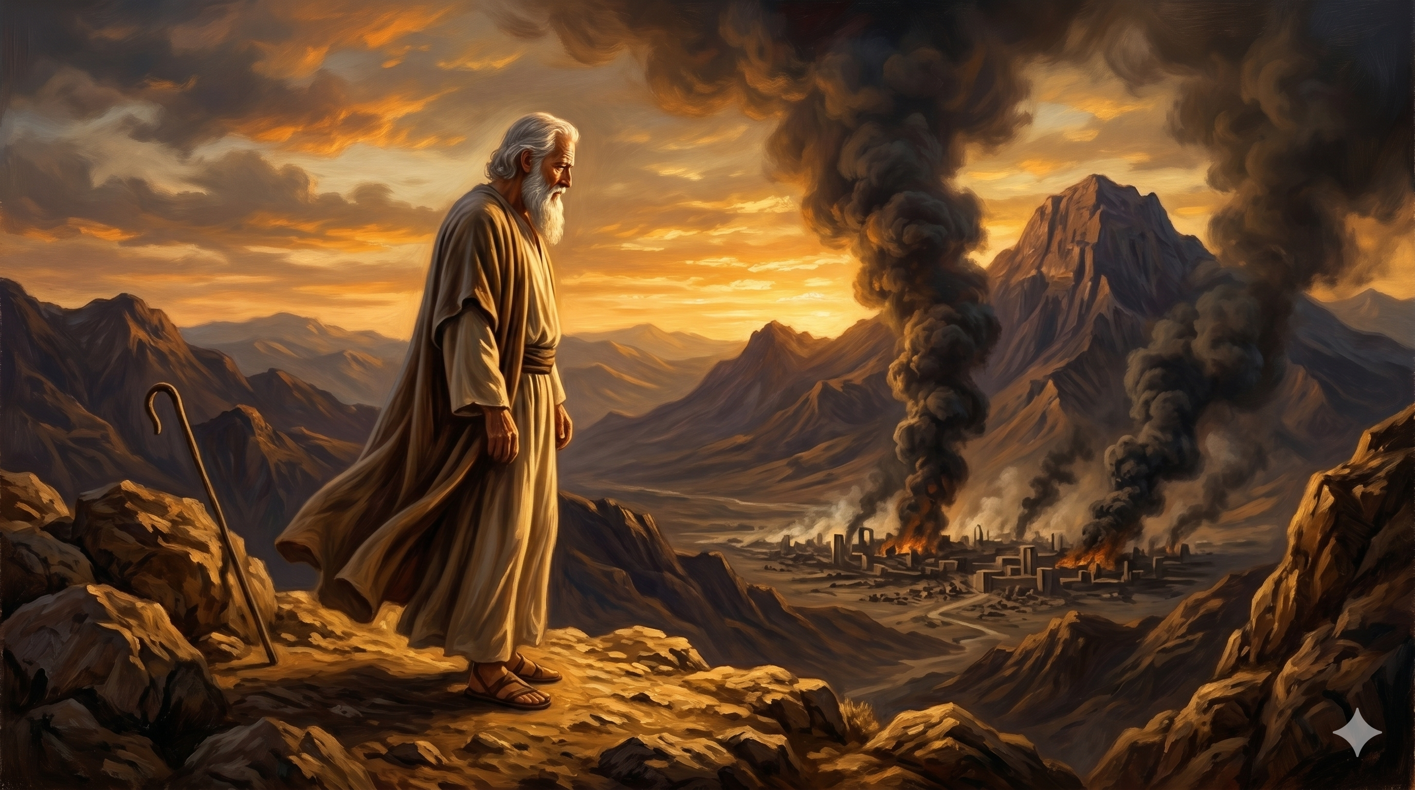 타오르는 소돔을 바라보는 아브라함 — 아침 빛 속의 기도의 자리