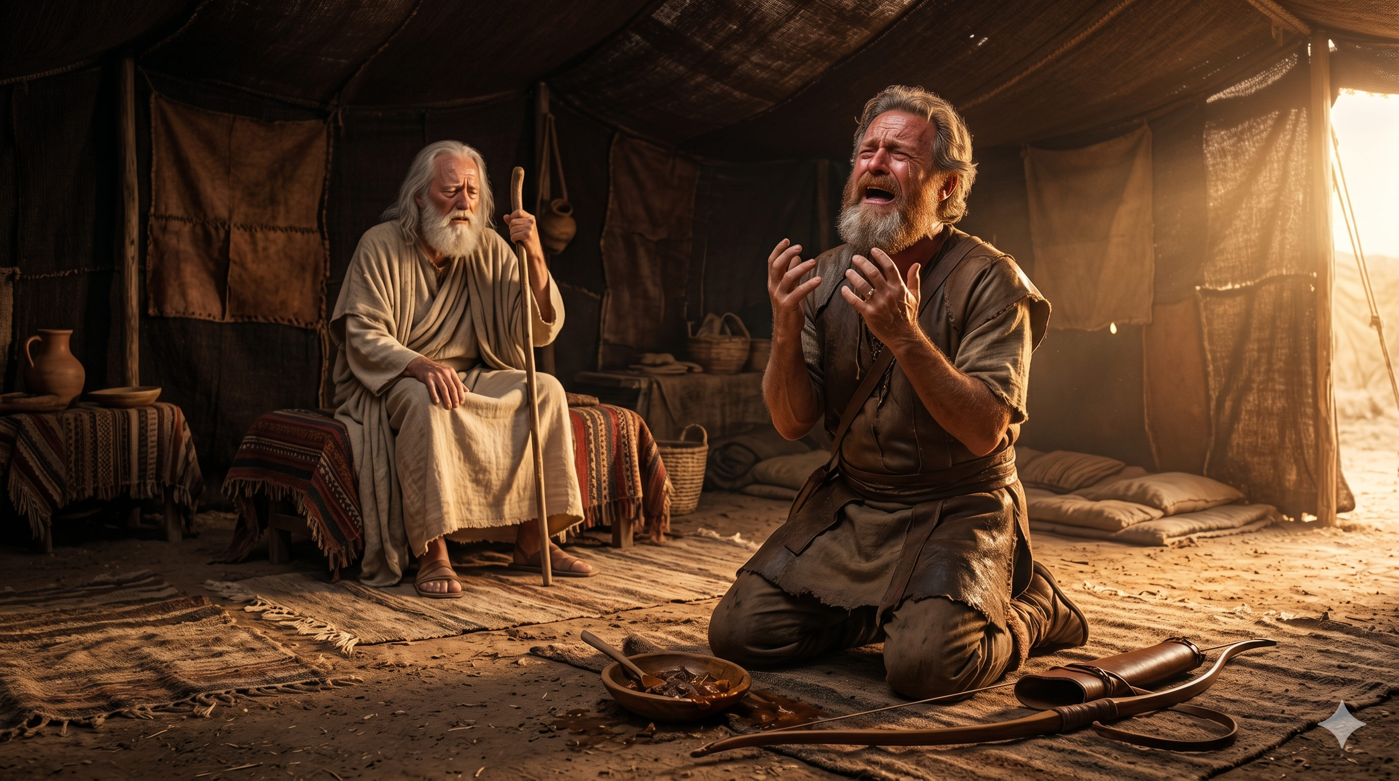 뒤늦게 장막에 들어와 통곡하는 에서