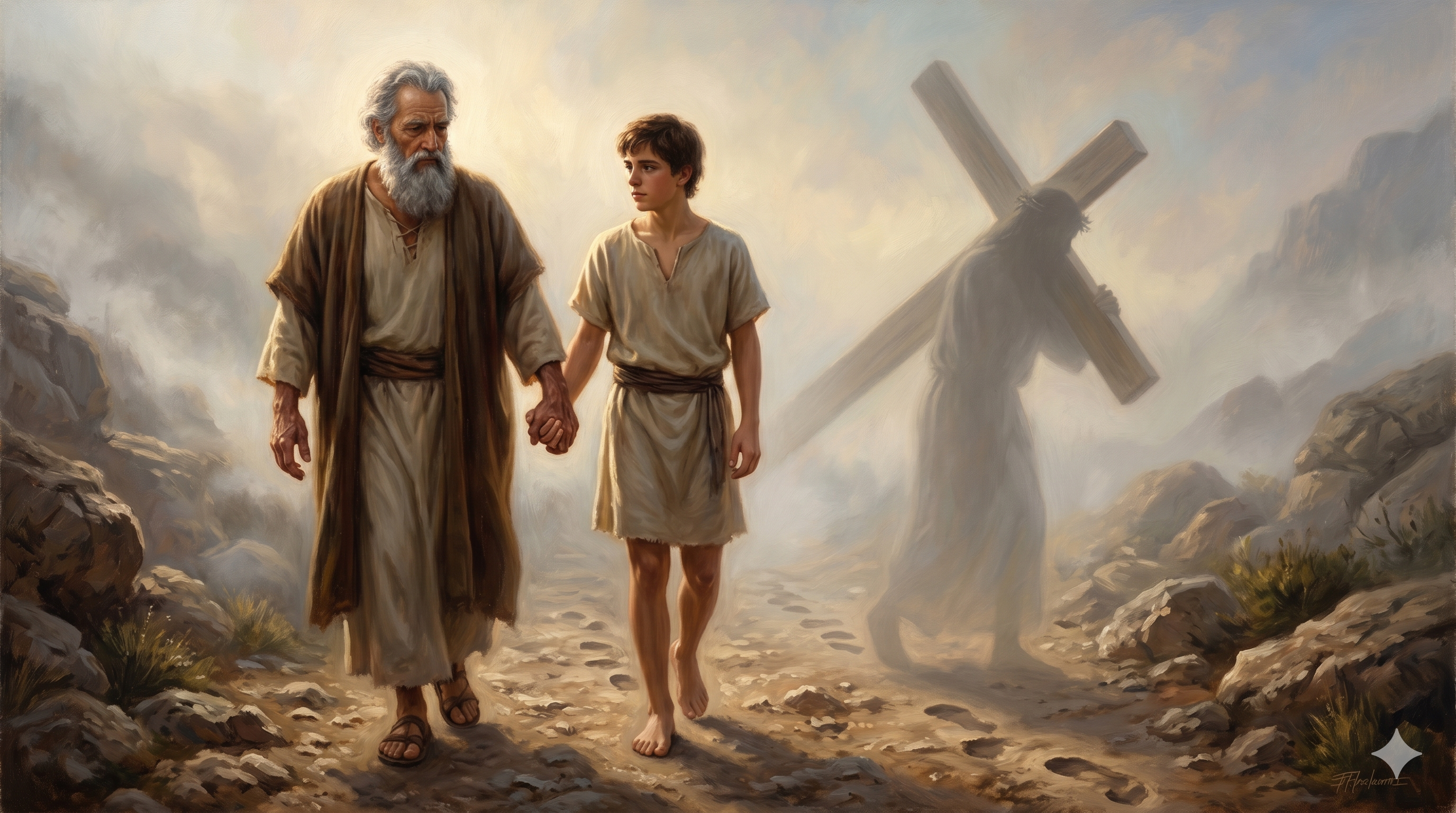 모리아 산을 내려오는 아브라함과 이삭