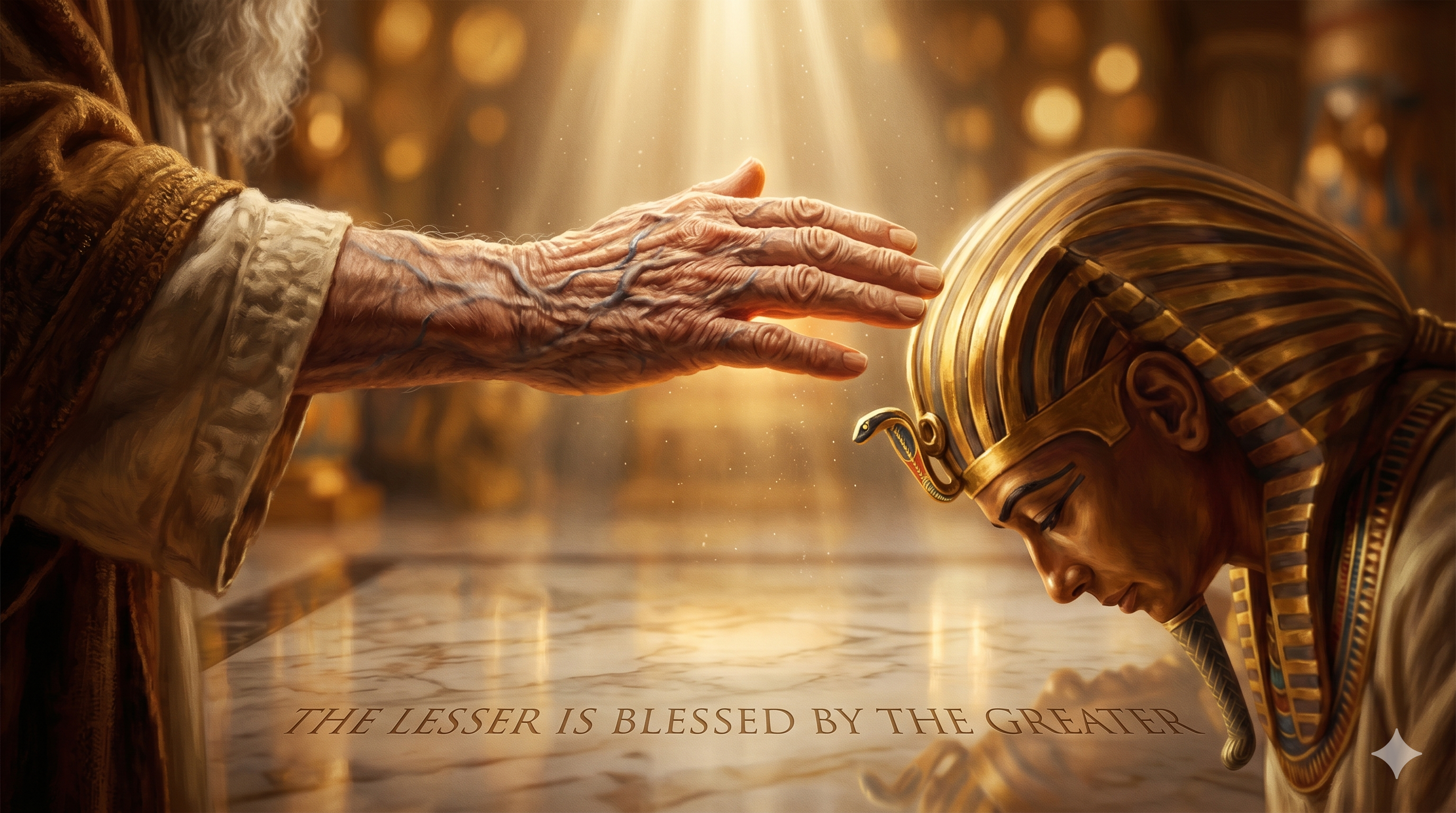 바로의 왕관 옆으로 떨어지는 야곱의 축복의 손